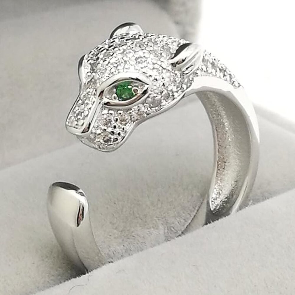 Neiman Marcus 925 Sterling Silver-Plated Pavé Cubic Zirconia Leopard Ring